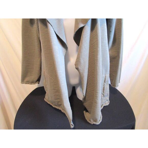 EUC J. Jill Olive Green Cotton Knit Open Front Drape Cardigan Light Jacket Sz PS - Picture 3 of 8